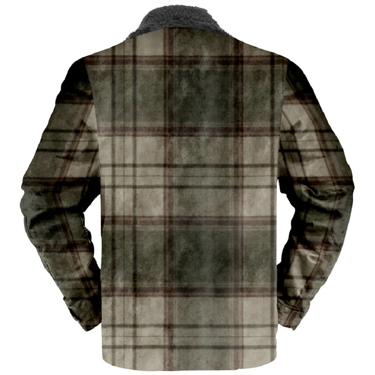 VSSSJ Men's Plaid Print Fleece Jackets Big and Tall Full-Zip Long Sleeve  Pocket Turndown Collar Plush Coats Fashion Ethnic Style Winter Thermal  Jacket