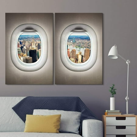 - wall26 - 2 Panel Canvas Wall Art - Day Time City Scape Window View Canvas - Giclee Print Gallery Wrap Modern Home Decor Ready to Hang - 24