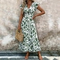thumbnail image 2 of VBVC Women's Floral V-Neck Ruffle Sleeve Maxi Dress,Ladies Smocked Waist Boho A-Line Long Dress,Summer Flowy Tiered Beach Party Midi Dress For Women,Army Green,S-3XL, 2 of 7