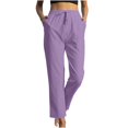 thumbnail image 1 of Ladies Casual Pants Ladies Solid Color Linen Drawstring Pants Loose Fit Casual Style Woman Pants Purple XXL, 1 of 4