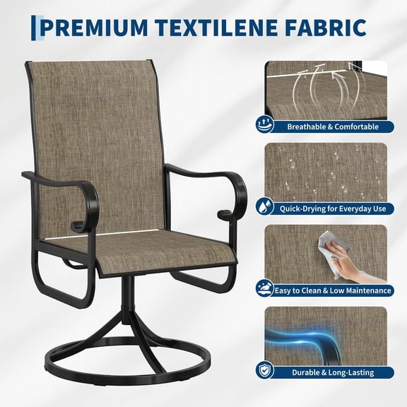 Patio 360° Swivel Chairs Set of 2, Outdoor Rocking Dining Chairs with All-Weather Textilene & High Back for Backyard, Poolside, Lawn and Garden