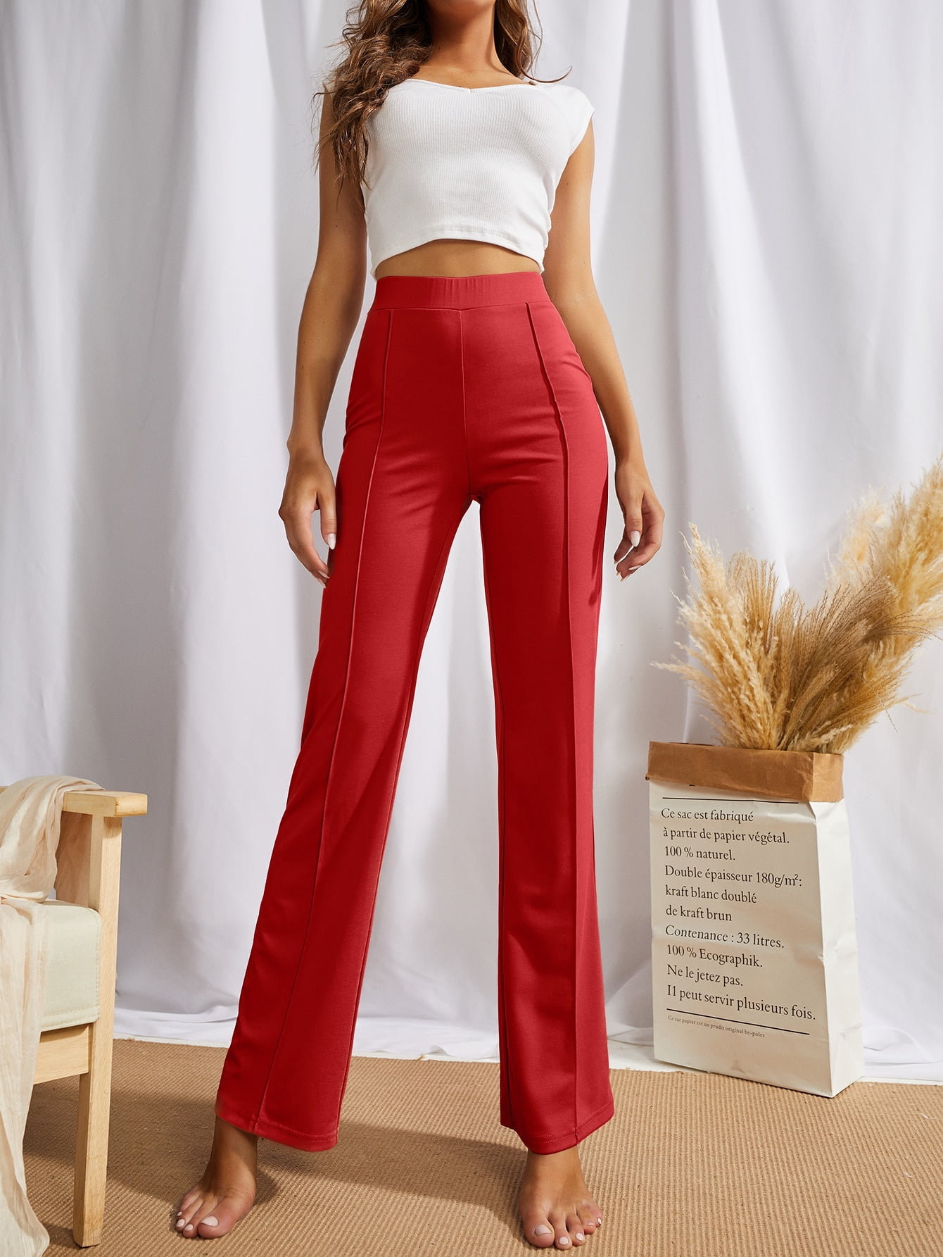 High Waist Flare Leg Pants 66313W11112 