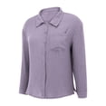 thumbnail image 2 of Women Crinkle Gauze Cotton Blend Oversized Button Down Shirt with Chest Pocket, Lightweight Summer Casual Top,Purple,XL, 2 of 7