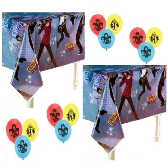 Camp Rock Birthday Party Supplies Decoration Bundle includes  2 Plastic Table Cover, 12 Latex Balloons