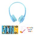 thumbnail image 2 of BuddyPhones Travel, On-Ear Wired Foldable Kids Headphones with Mic, 3 Volume Limiting Settings, Playback/Call Control Button, Audio Sharing Jack, Customizable Stickers, Adjustable Headband Size, Blue, 2 of 6