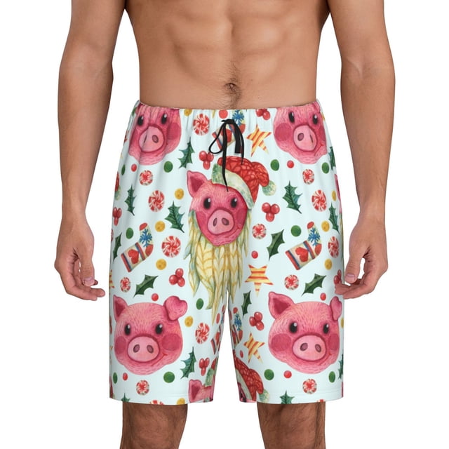 Fotbe Christmas Cute Pigs Pantalones Cortos de Pijama para Hombre, Ropa de Dormir, Pantalones de Pijama Cortos para Hombre-4X-Large