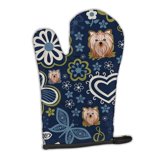Carolines Treasures BB5055OVMT Blue Flowers Yorkie Yorkishire Terrier Oven Mitt Large multicolor
