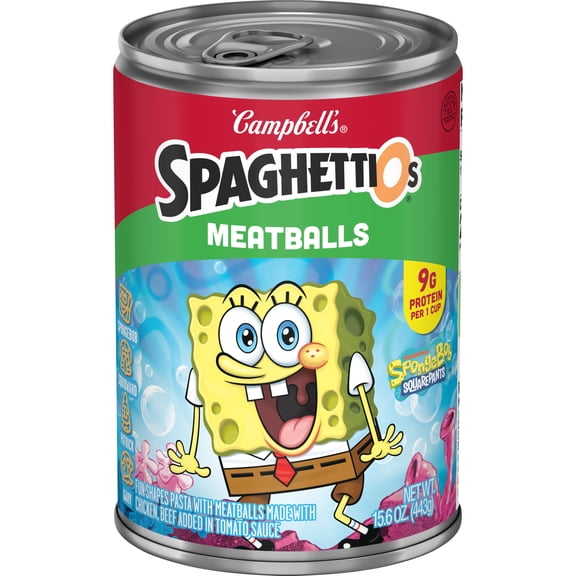 Campbell's SpaghettiOs SpongeBob Canned Pasta with Meatballs, 15.6 oz Can