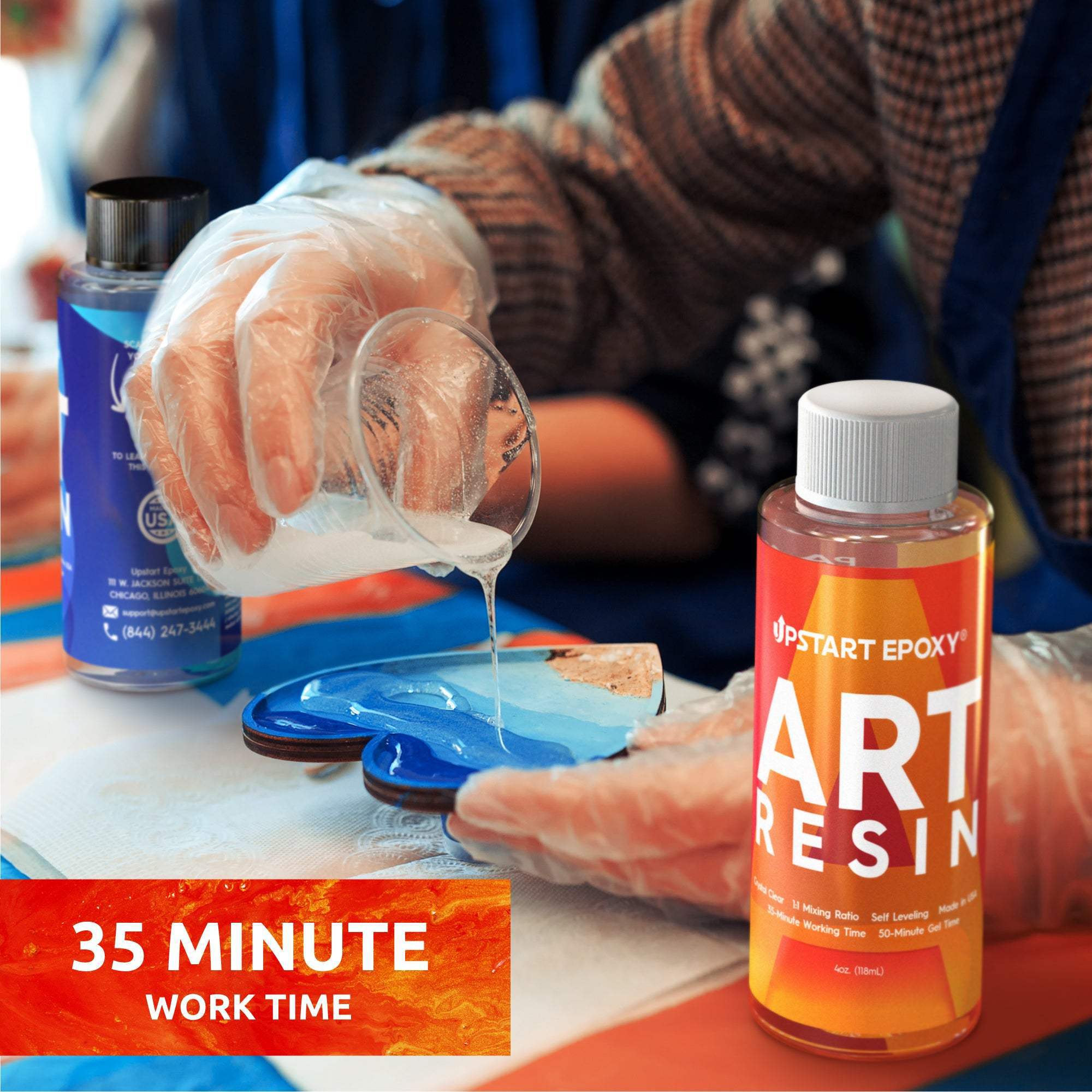 Upstart Epoxy Art Resin - 32 Ounces Art Resin - Crystal Clear Tabletop Super Gloss Coating No Bubbles Non-Flammable UV Resistant Food Safe