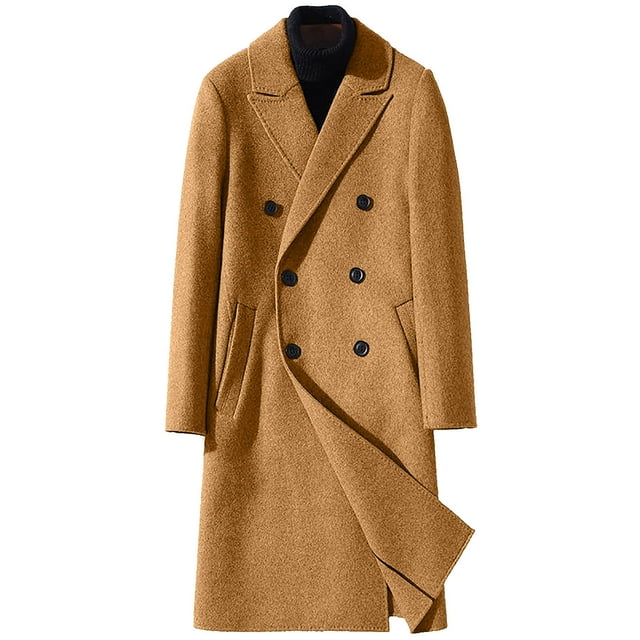 Handshe Men's Trench Coat, Casual Fashion with Button Pocket and Notched Lapel, Solid Color Button Coat for Outdoor and Daily Wear