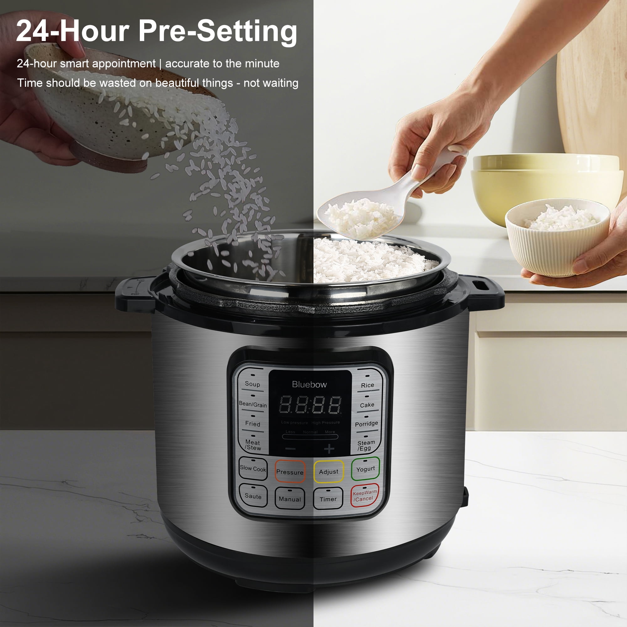 Bluebow 6.5 Quart Electric Pressure Cooker, 11-in-1 Multi Cooker Rice Cooker Slow Cooker Sauté Steamer, Stainless Steel