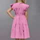 thumbnail image 4 of Odeerbi Niñas Verano Algodón Lino Vestido Ruffle Sleeve Tiered Tank Vestido Color Sólido Cuello Redondo Sin Mangas Vestido de Sol, 4 of 9