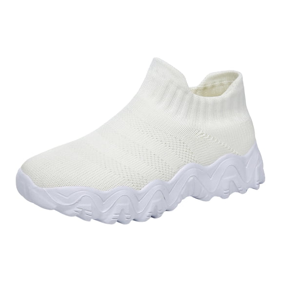 Zanarzt Girl Tennis Shoes Boys Girls Shoes Kids Tennis Athletic Running Footwear Slip On Walking Breathable Lightweight Sneakers White,US 8.5
