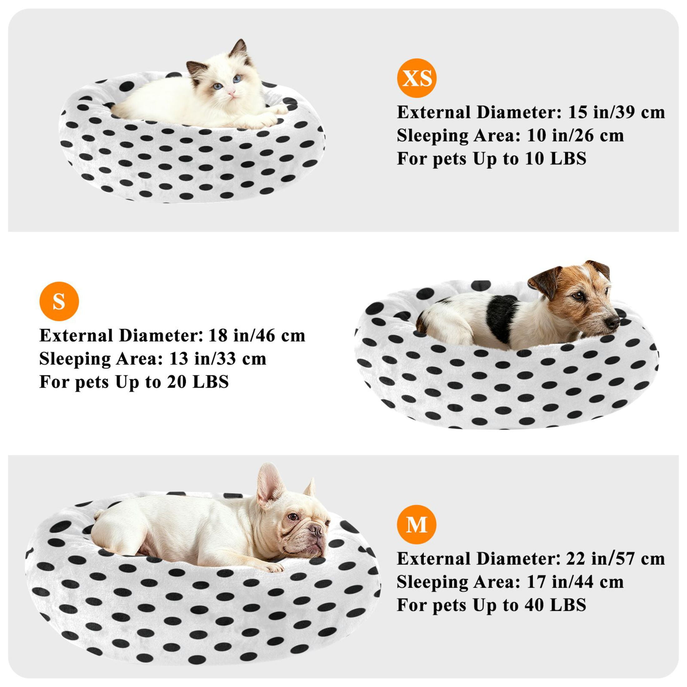 Iauyy Pet Couch Donut Cat Bed for Indoor Cats/Small Dogs Washable & Machine with Non-slip Bottom Calming Cat Furniture, Minimalist Black and White Dots (M)