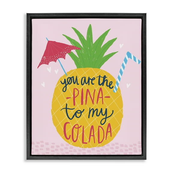 Stupell Industries Pina To My Colada Food & Beverage Painting Black Floater Framed Canvas Art Print Wall Art, 17 x 21