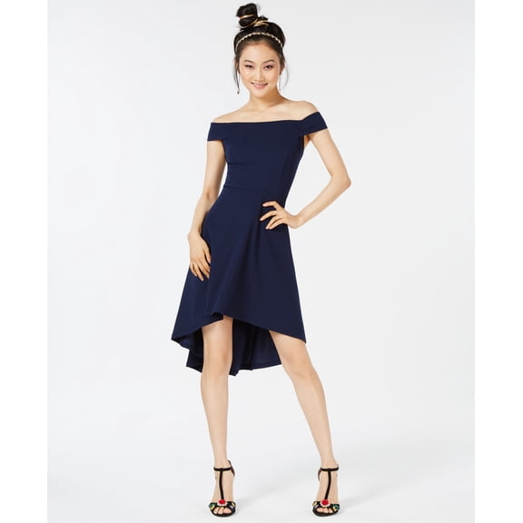 Teeze Me Juniors Off The Shoulder Fit Flare Dress Navy 7