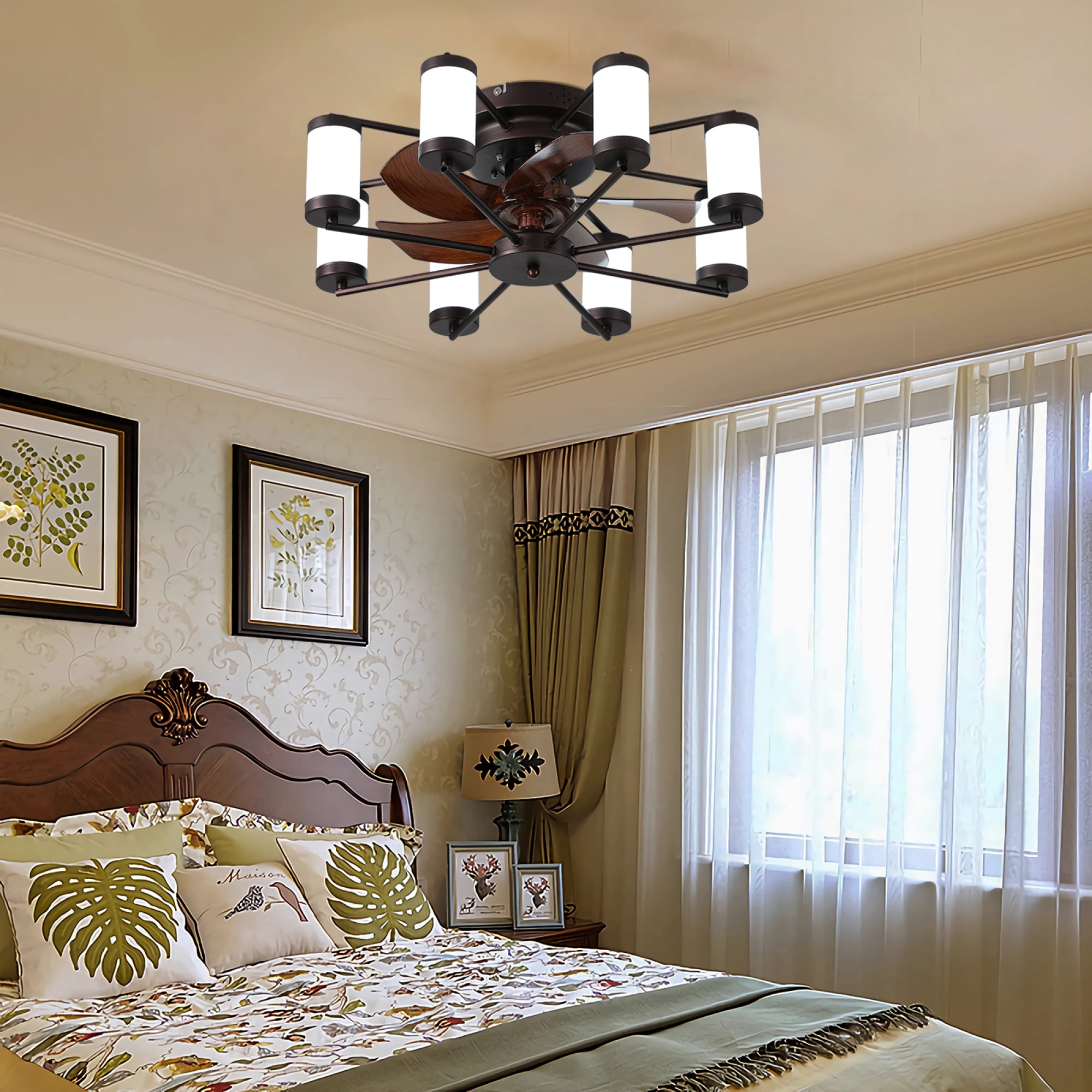 Jopath 22" Modern Ceiling Fan with LED Light, 5-Blade Fan and Cylindrical Light Fixtures for Bedroom Living Room Dining Room