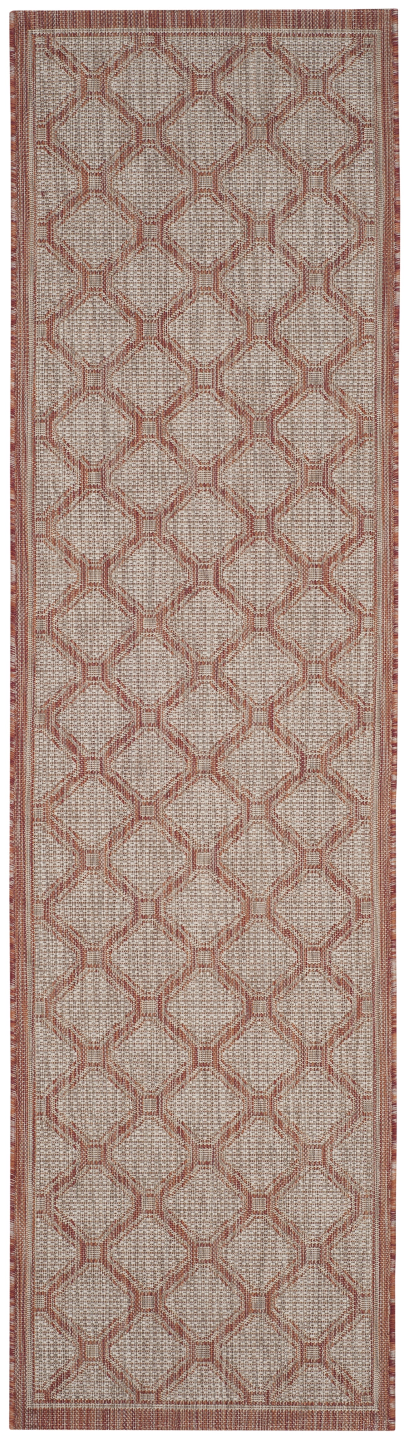 SAFAVIEH Courtyard Maksim Geometric Bordered Indoor/Outdoor Runner, 2'3" x 8', Red/Beige