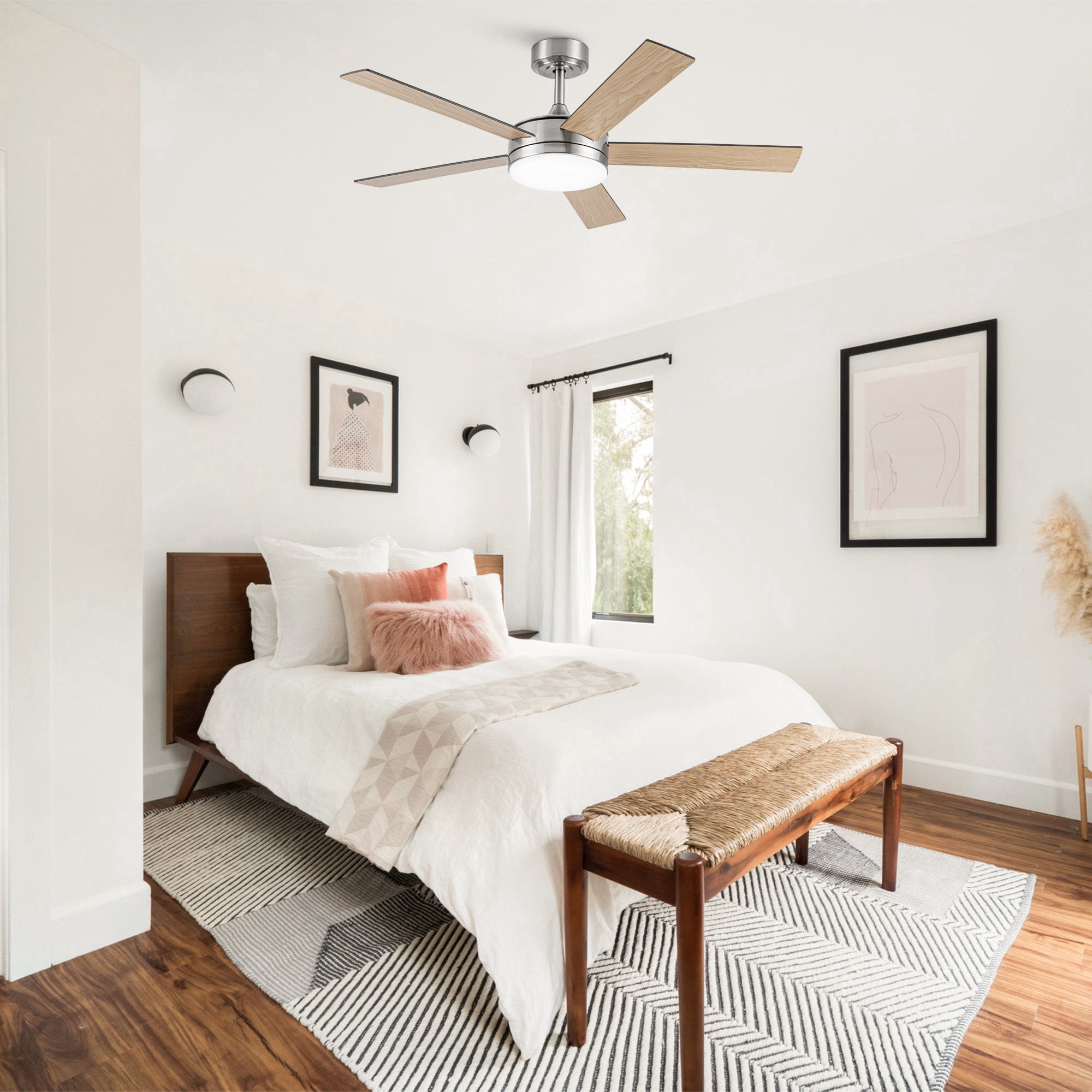 Vaczon 48" Modern Brushed Nickel Smart Ceiling Fan with Light and Remote for Living Room and Dining Room