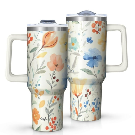 OBREWU Pioneer Flower Tumbler with Handle and Lid,Pioneer Flower 40oz Double Wall Vacuum Insulated Tumbler,Cups Gift for Women and Men