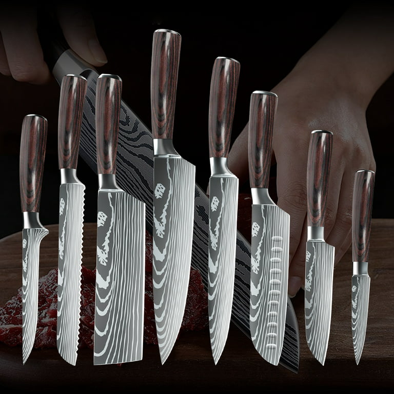 8/12Pcs Kitchen Knives Set w/Holder Sharpener Chef Knives Sharp Cleaver  Cutlery