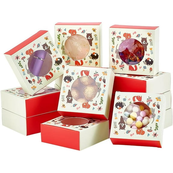 30 Pack Candy Box with Window Paper Packing Boxes Small Treat Box for Candy Cookies Macaron Handmade Soap Candle Gift Wrapping Cardboard Boxes for Wedding Christmas 3x3x1.2 inch