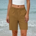 thumbnail image 4 of Women's Casual Elastic Waist Shorts, Button Detail Summer Shorts with Pockets Brown L, 4 of 9