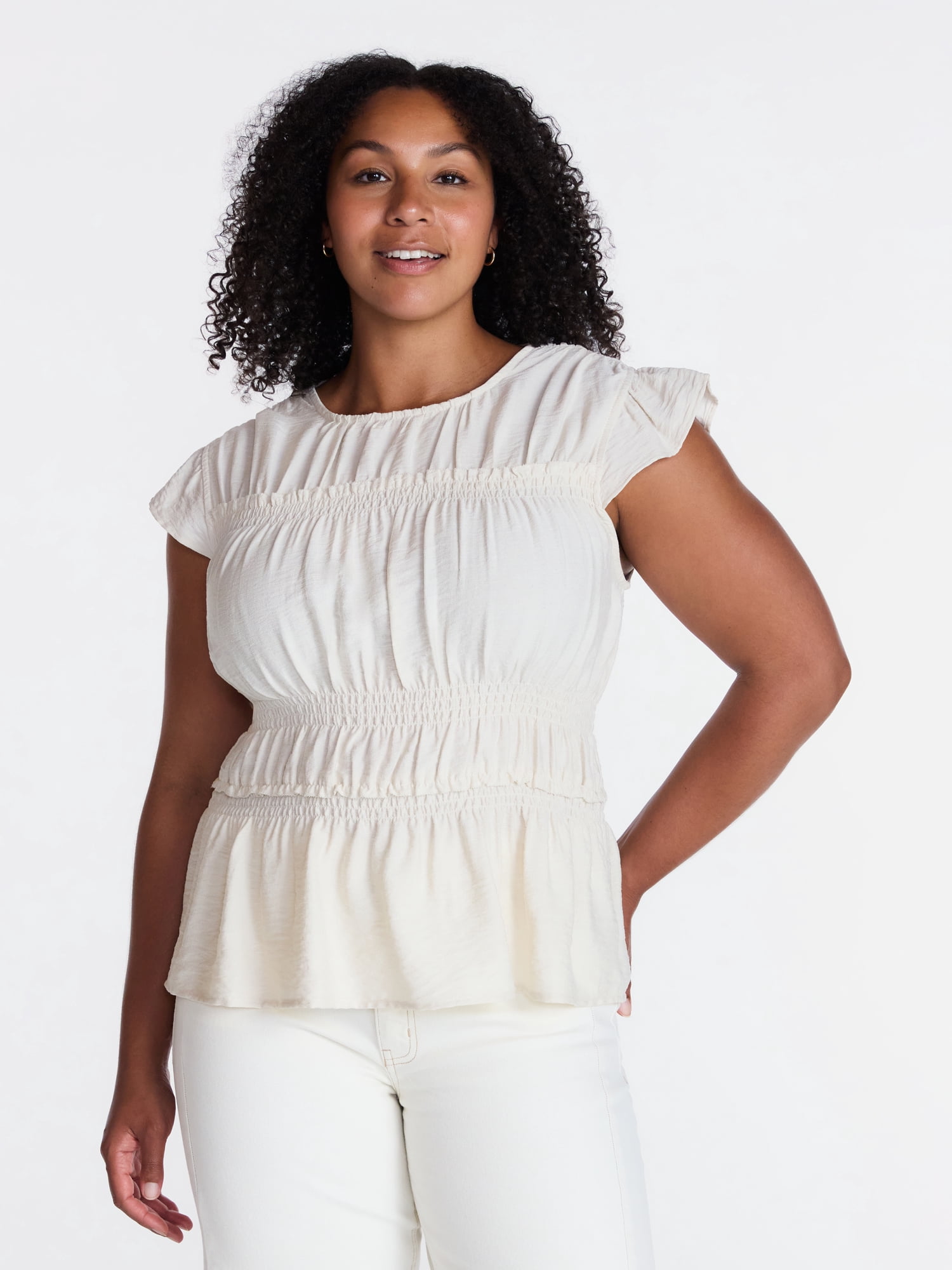 Time and Tru Women's Sleeveless Smocked Femme Top, Sizes XS-XXXL