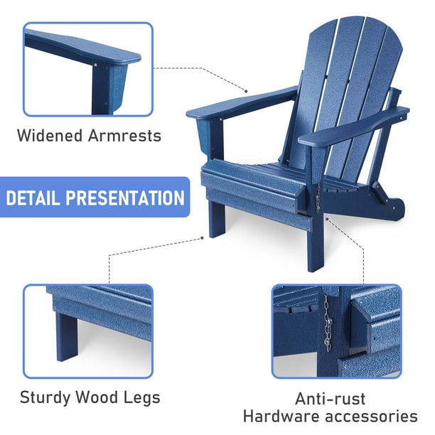 Aukfa Folding Adirondack Chair Outdoor Wood Patio Chair Blue