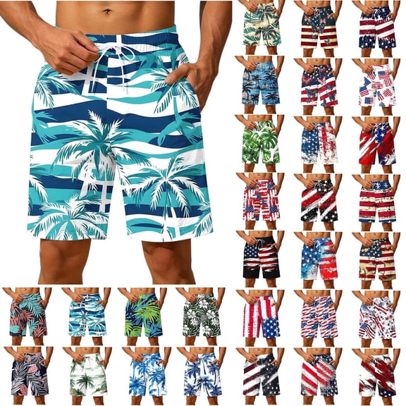 Juesizh Mens Swim Trunks Drawstring Waist Beach Shorts Fashion Casual Summer Print Pockets Pants, S-3XL