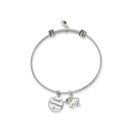 Connections from Hallmark Stainless Steel "Good Fortune" and Elephant Multi-Charm Bangle