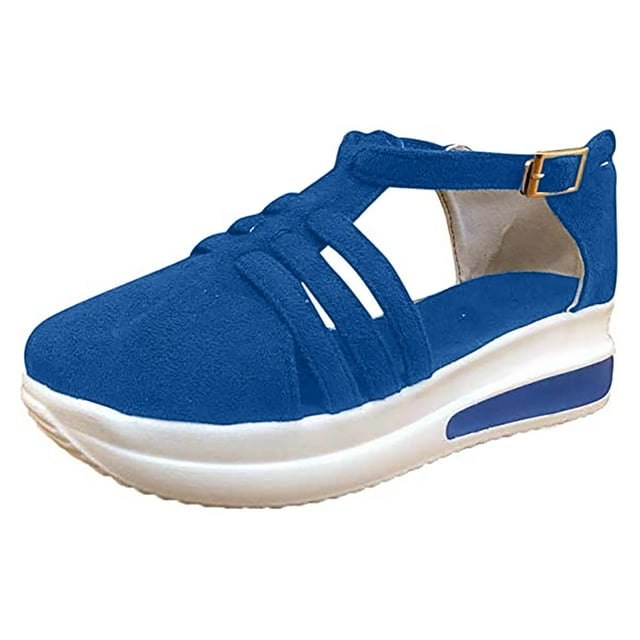 SMihono Sandales Sandales de Plage Femmes Été Décontracté Dames Compensées Plateforme à Boucle Sandales Bout Fermé Couleur Unie Bout Rond Sandales Pantoufle en Liquidation