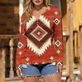 thumbnail image 5 of Long Sleeve Henley Shirt for Women Tribal Aztec Pattern Graphic Print Notch V Neck Relaxed Fit Southwest Style Casual Workwear Soft Lightweight Top, 5 of 5