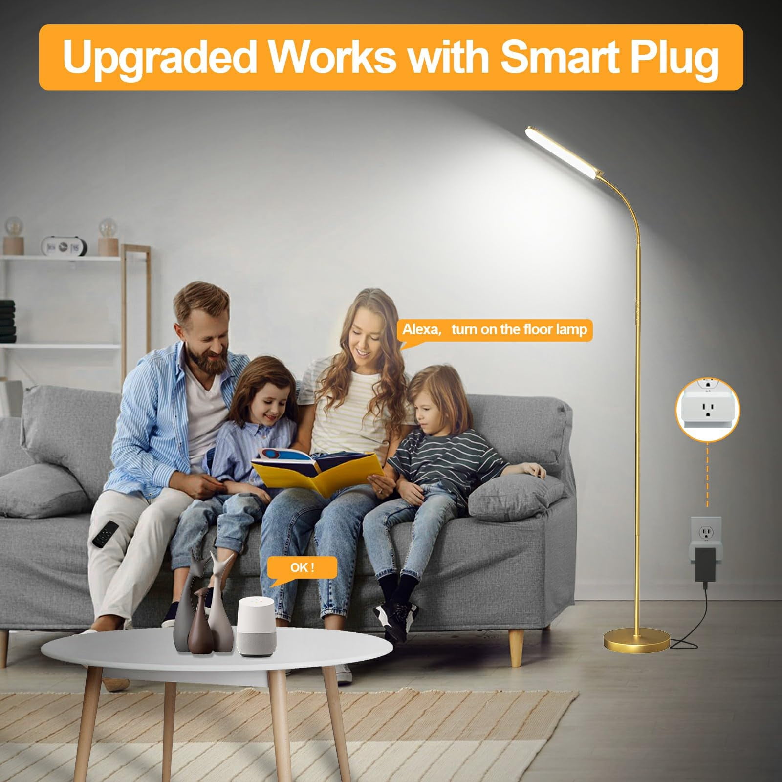 Floor Lamp  18w 1800lm Bright Led Lamps For Living Room Bedroom Dimmable Timing Eye Caring Reading Standing With Remote & Works Smart Plug