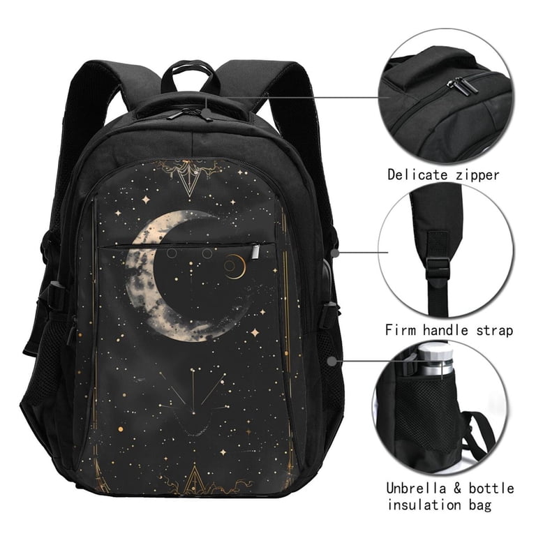 Ratiio Abstract Starry Sky Moon Print Travel Laptop Backpack,Slim Sturdy  Laptops Backpack with USB Charging Port, Water Resistant College School