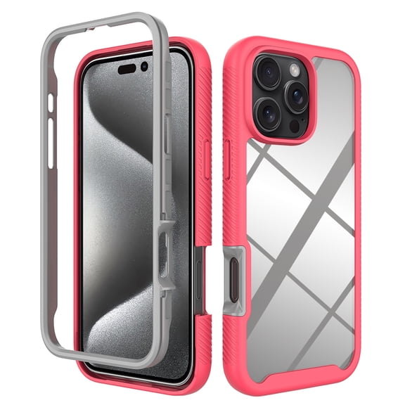 Feishell Slim Case for iPhone 16 Pro Max, Military Grade Shock Absorption Two-layer Protection Hard PC & Soft TPU Transparent Anti-Scratch Lightweight Clear Ultra Thin Phone Case,Pink
