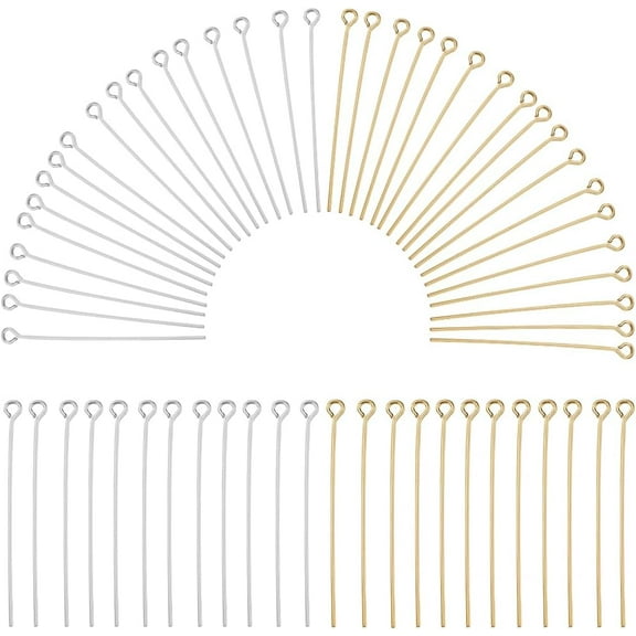 1 Box 600Pcs Jewelry Eye Pins Bulk Long Eye Pin 40mm Eyepins Gold Silver Headpins Brass Open Head Pins Findings for Jewelry Making Accessories DIY