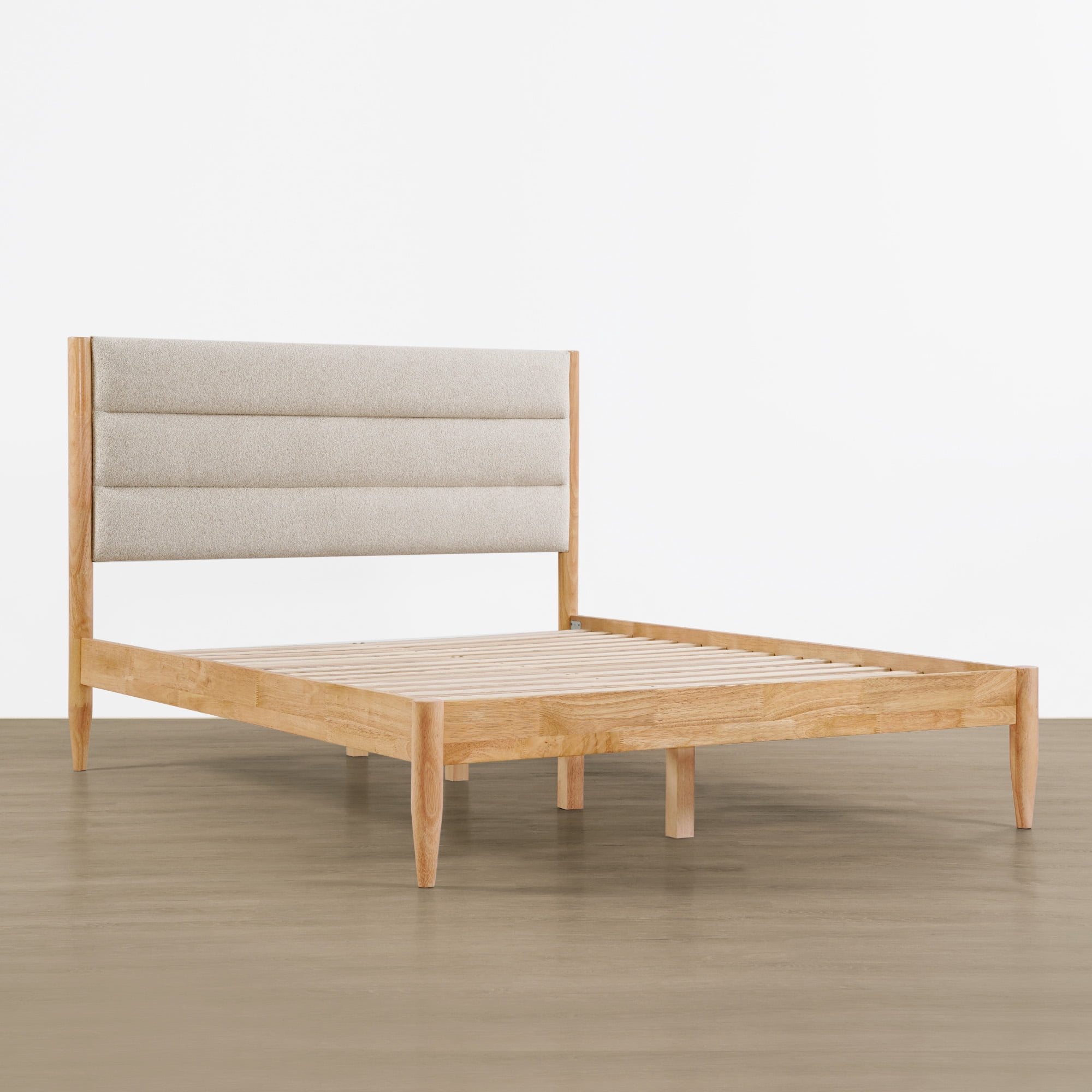 Spruce & Spring Upholstered Solid Wood Platform Bed Frame with Headboard Oatmeal, Full