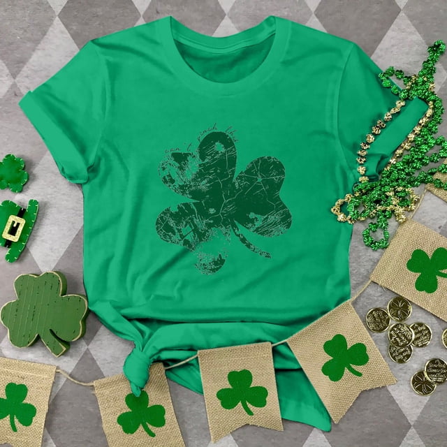 T-shirts de la Saint-Patrick pour Femmes, Col Rond, Manches Courtes, Imprimé Arbre de Noël