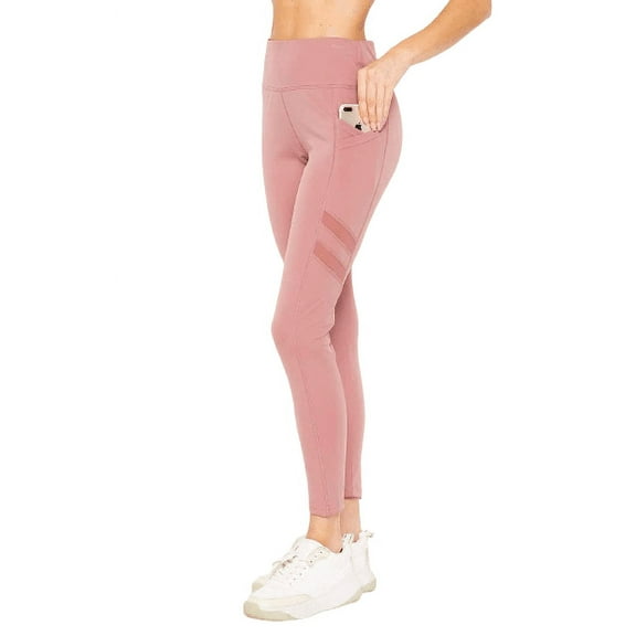 Women's Active Yoga Phone Pocket Leggings W/ Side Mesh, Mauve S/M