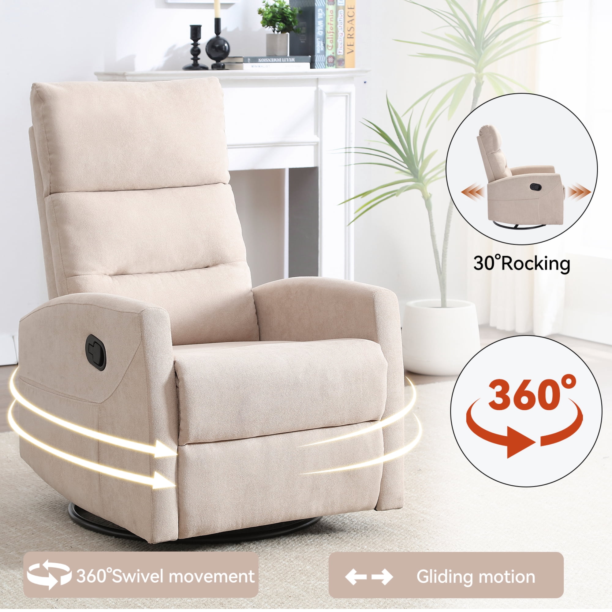 Manual Recliner Chair for Living Room,Swivel Recliner Chair with Footrest,Beige