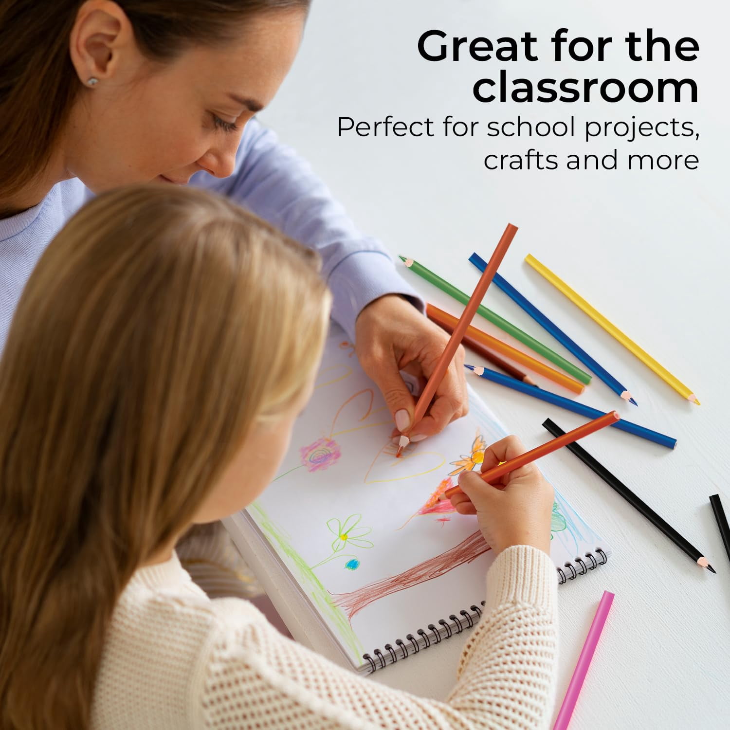 Rosmonde Colored Pencils Bulk, 125 Pack (1500 Pencils), 12 Assorted Colors, Pre-Sharpened, Easy Grip, Smooth Coloring, Bulk Art Supplies for Classrooms, Teachers & Back to School