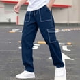 thumbnail image 2 of XUNKUSGA Pantalon Homme Mode Couture Contrastée Décontracté Taille Élastique Pantalon Cargo pour Homme Extensible Jambe Grand Droite Pantalon de Randonnée Extérieur Homme avec Poche P-3TG Bleu, 2 of 7