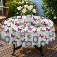thumbnail image 4 of Butterfly and Frame Purple Pattern Round Tablecloth 60"x60", Wrinkle Resistant Wipeable Table Cover for Kitchen Dining Room Picnic Patio and Party, 4 of 6