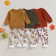 thumbnail image 6 of Douhoow Toddler Pumpkin Clothes Baby Boy Girl Long Sleeve Crewneck Waffle Pullover Drawstring Pants 2Pcs Set, 6 of 9