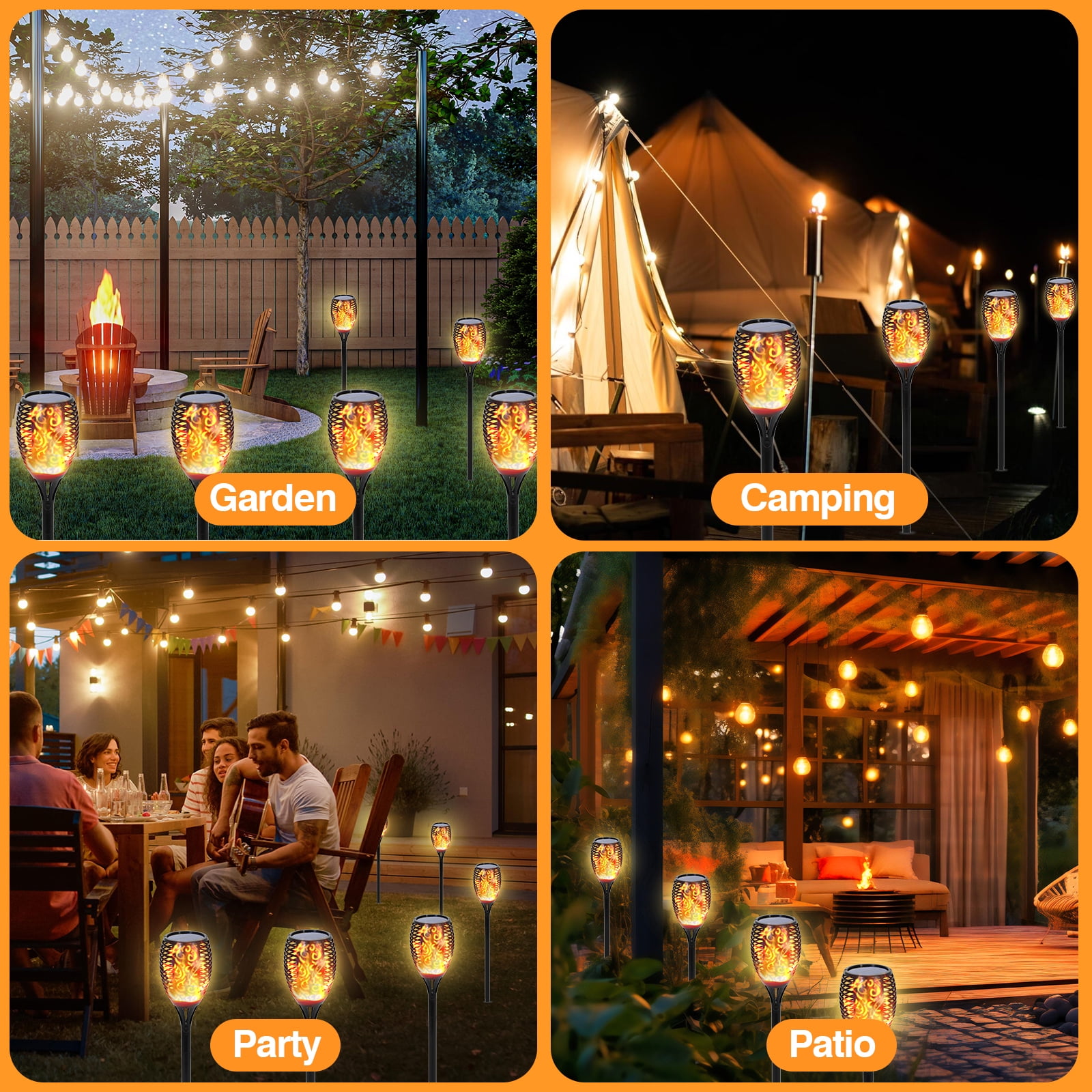 43" Solar Outdoor Lights, 96 LED Tiki Torch, Higher & Larger Flickering Flame Solar Torch Lights Waterproof Outdoor Pathway Lights for Garden Patio Yard 4 Pack