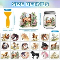 18 Sheets Horse Transfer Stickers 3.9x3.6inch Horse and Flowers Colorful Transfer Decal Rub on Transfer for Furniture Vase Glass Art Crafts Decorations