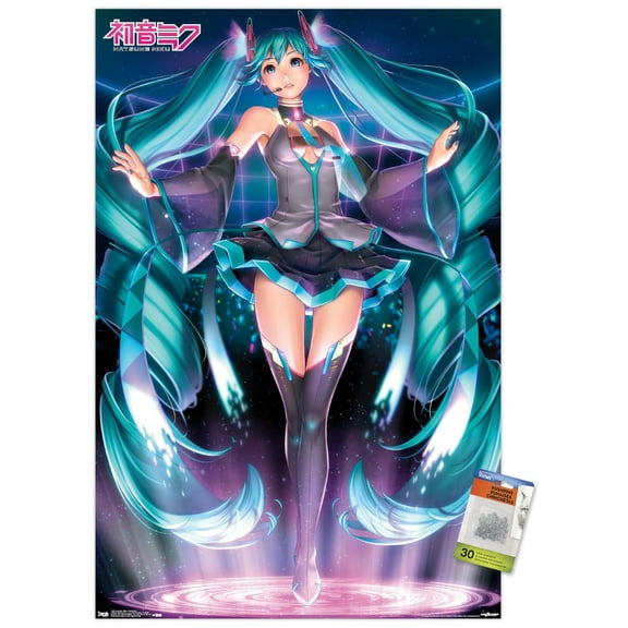 Hatsune Miku - Projection Wall Poster with Push Pins, 22.375" x 34"