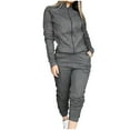 thumbnail image 3 of DailyTrove Women's Long Sleeve Zip-Up Tracksuit - Solid Color, Slim Fit, Spring & Outdoor Activity Wear,Gray, 3 of 6