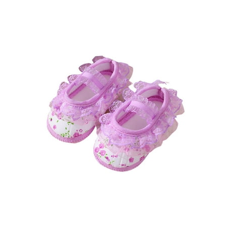 

Rotosw Infant Mary Jane Flats Lace Up Loafer Flat Soft Sole Princess Crib Shoes Baby Girls Walking Shoe Newborn Fashion Prewalker Mocassins Floral Purple 4C